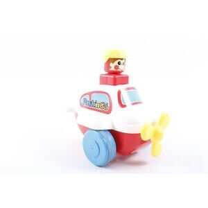 Push'nGo White Red Plane Toy Three Blue Wheels Tomy Children Vintage Collection